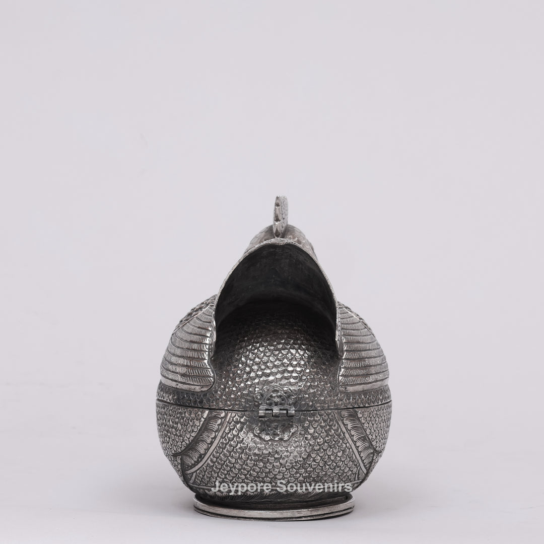 Handcrafted Cambodian Silver Polished Hen-Shaped Betel Lime Box