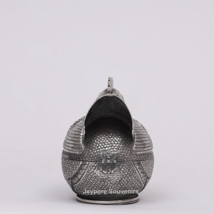 Handcrafted Cambodian Silver Polished Hen-Shaped Betel Lime Box