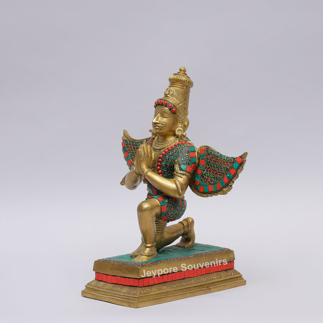 Handcrafted Inlayed Brass Garuda Statue with Textured Wings