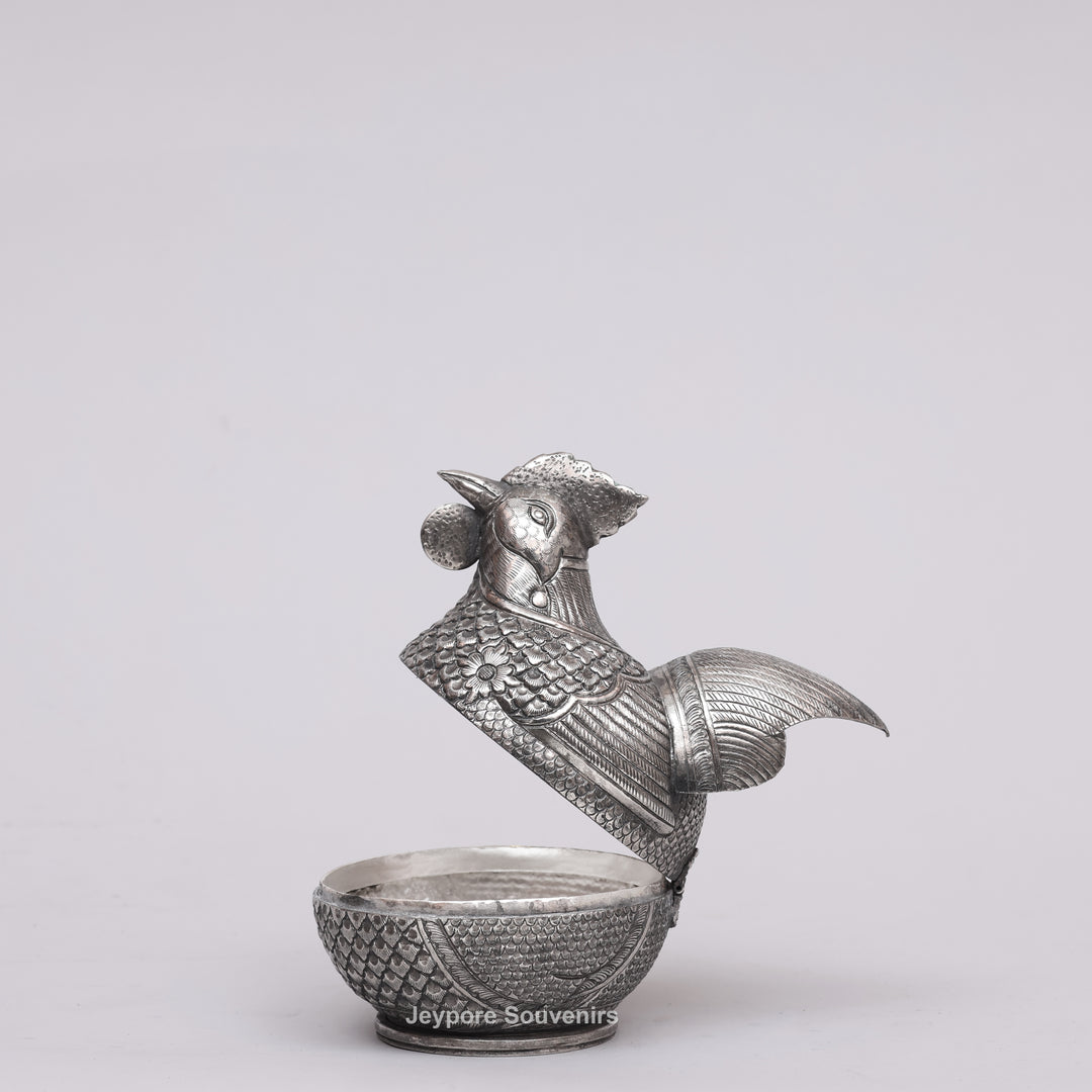 Handcrafted Cambodian Silver Polished Hen-Shaped Betel Lime Box