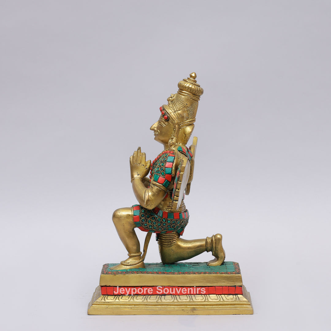 Handcrafted Inlayed Brass Garuda Statue with Textured Wings