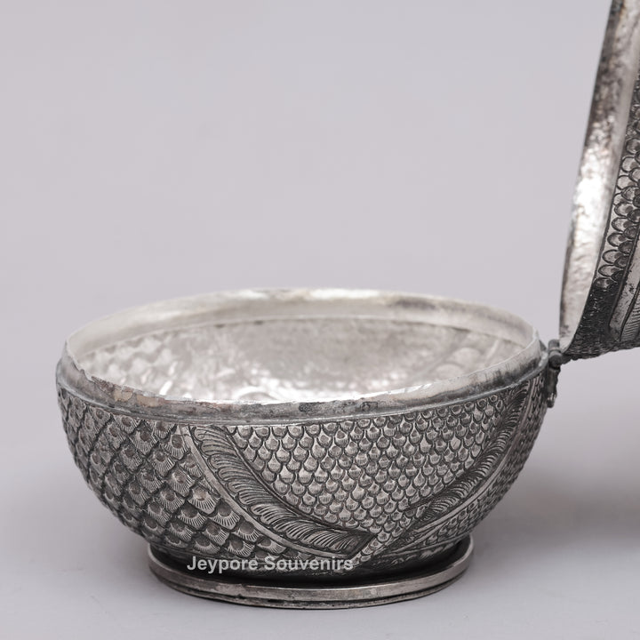 Handcrafted Cambodian Silver Polished Hen-Shaped Betel Lime Box