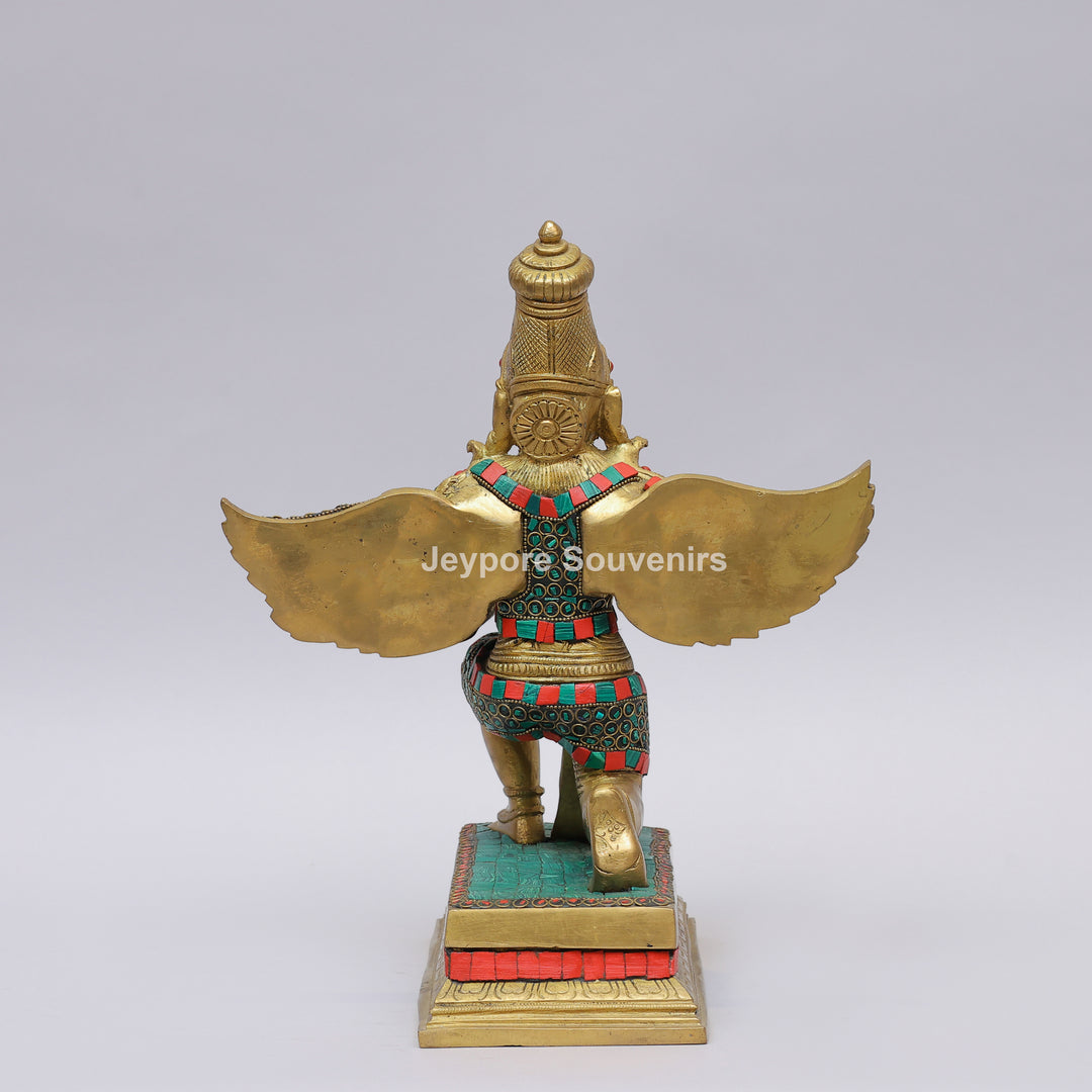 Handcrafted Inlayed Brass Garuda Statue with Textured Wings