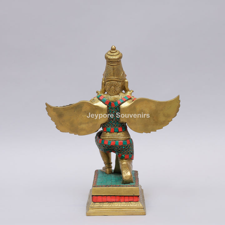 Handcrafted Inlayed Brass Garuda Statue with Textured Wings