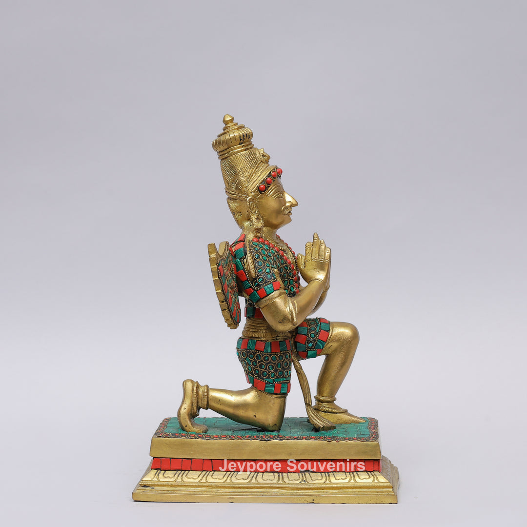 Handcrafted Inlayed Brass Garuda Statue with Textured Wings