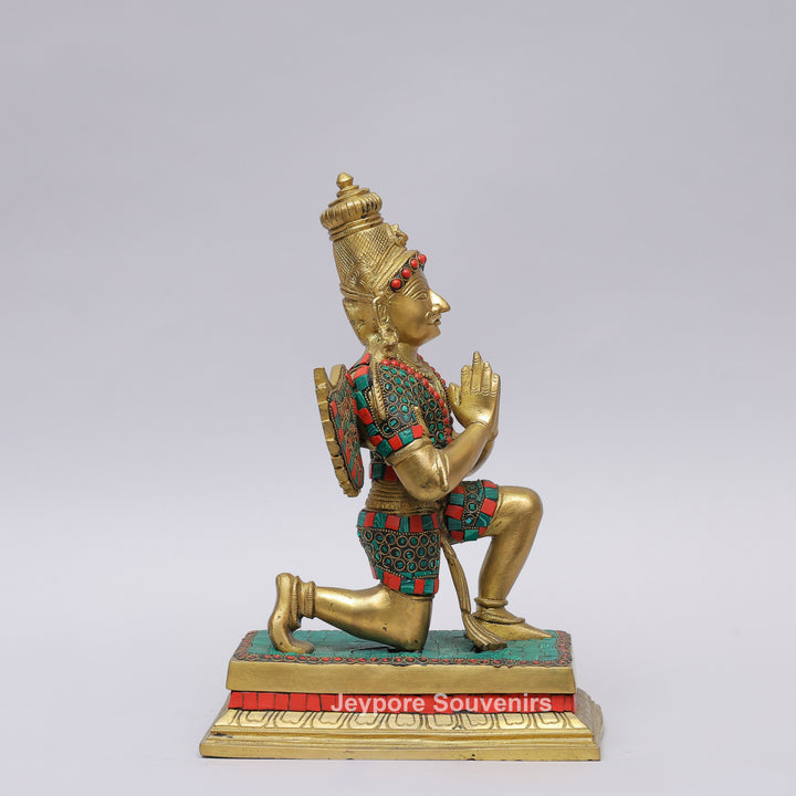 Handcrafted Inlayed Brass Garuda Statue with Textured Wings
