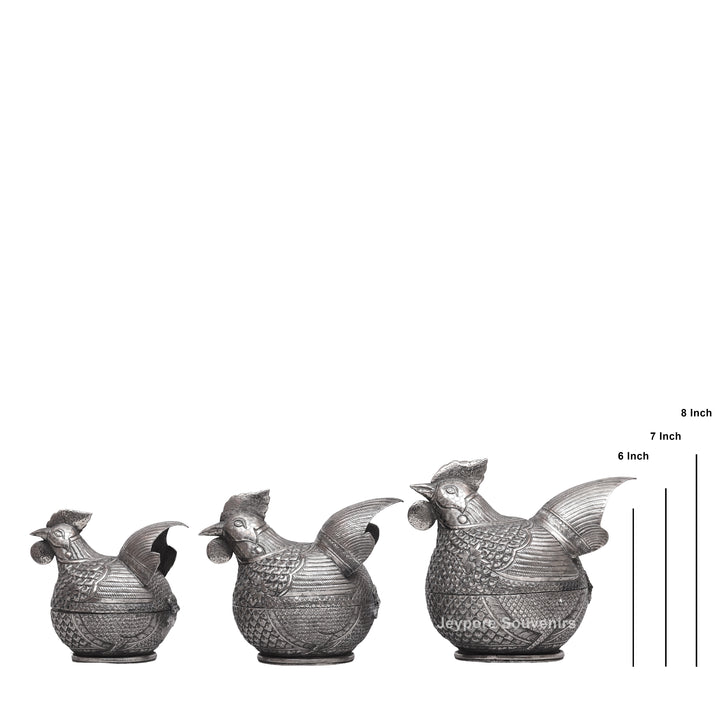 Handcrafted Cambodian Silver Polished Hen-Shaped Betel Lime Box
