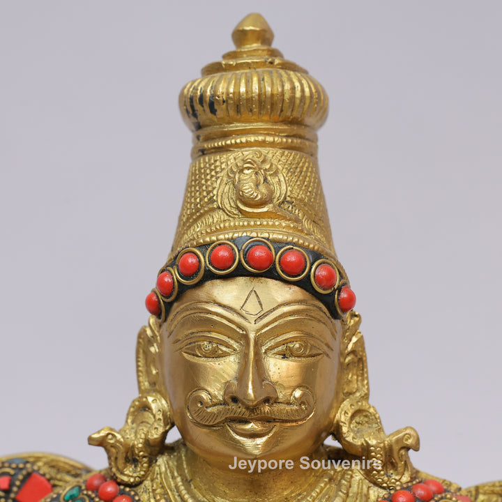 Handcrafted Inlayed Brass Garuda Statue with Textured Wings