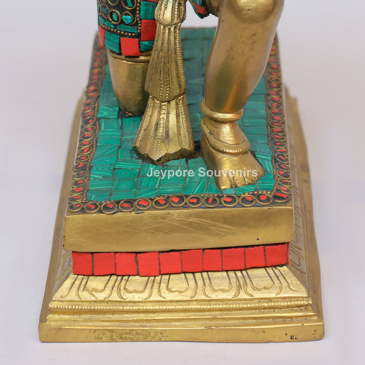 Handcrafted Inlayed Brass Garuda Statue with Textured Wings