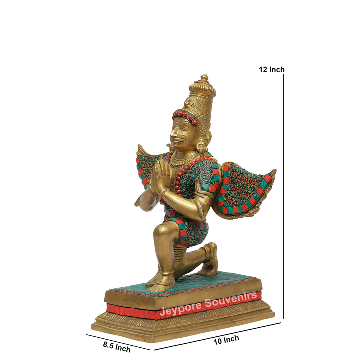 Handcrafted Inlayed Brass Garuda Statue with Textured Wings
