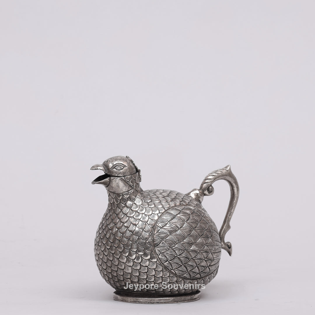 Cambodian Silver Polished Hen-Shaped Betel Lime Box