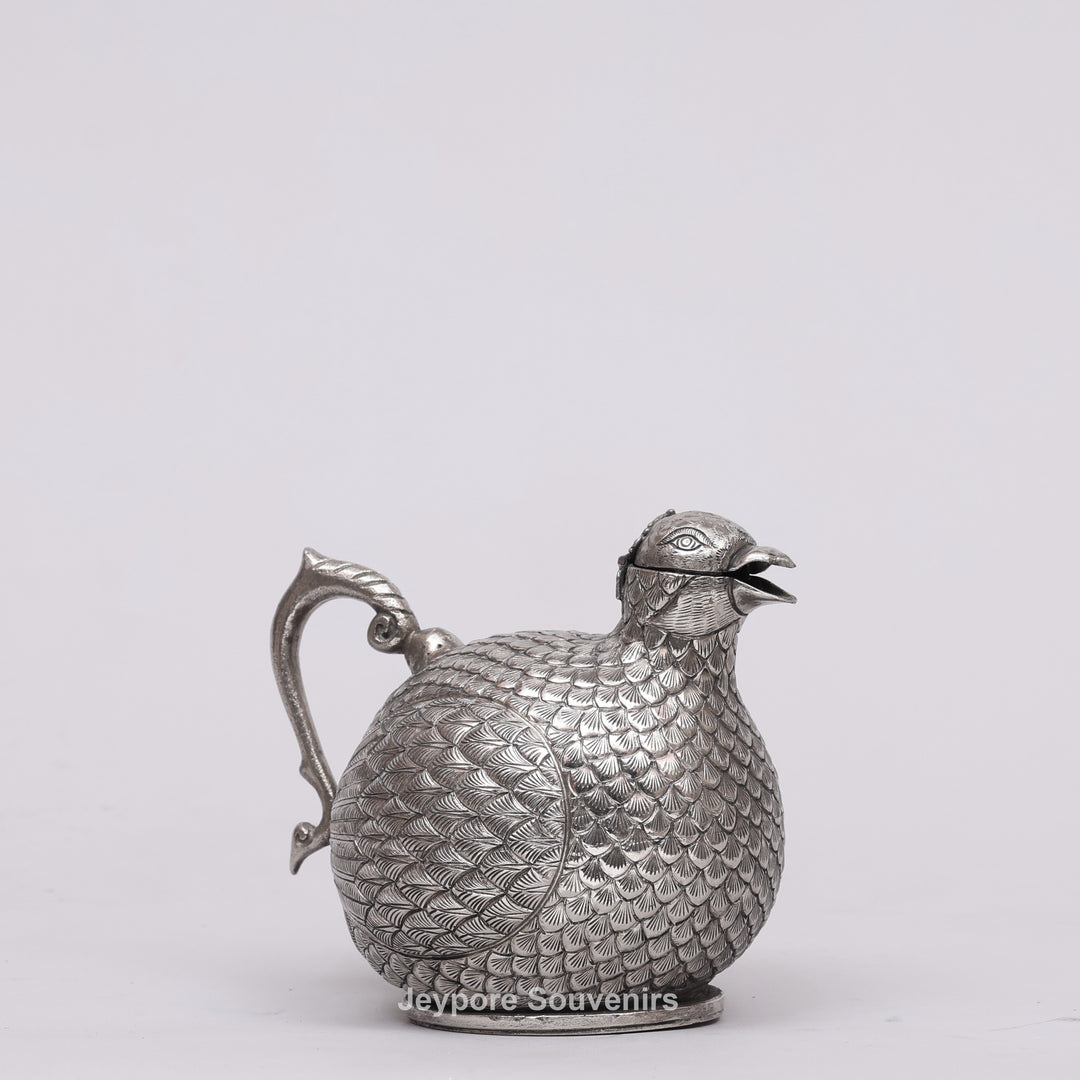Cambodian Silver Polished Hen-Shaped Betel Lime Box