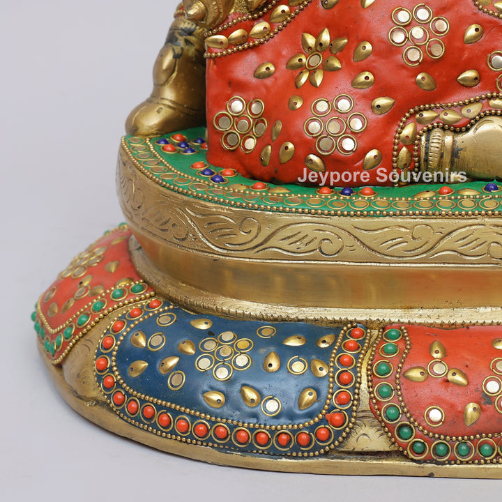 Handcrafted Brass Seated Nandi Statue with Multicolor Inlay
