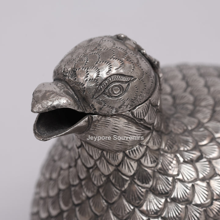 Cambodian Silver Polished Hen-Shaped Betel Lime Box