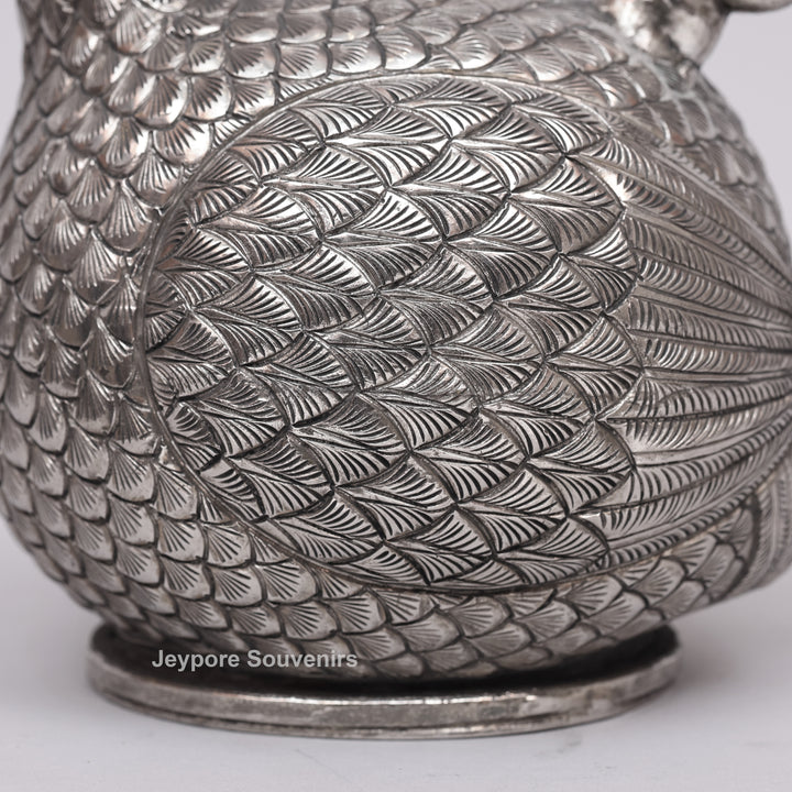 Cambodian Silver Polished Hen-Shaped Betel Lime Box