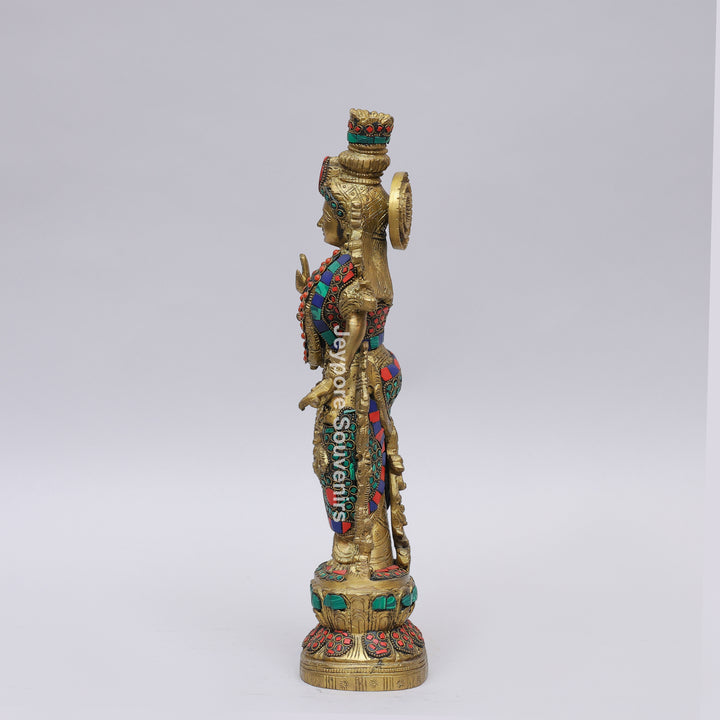 Handcrafted Brass Radha Rani Idol with Gemstone Inlay