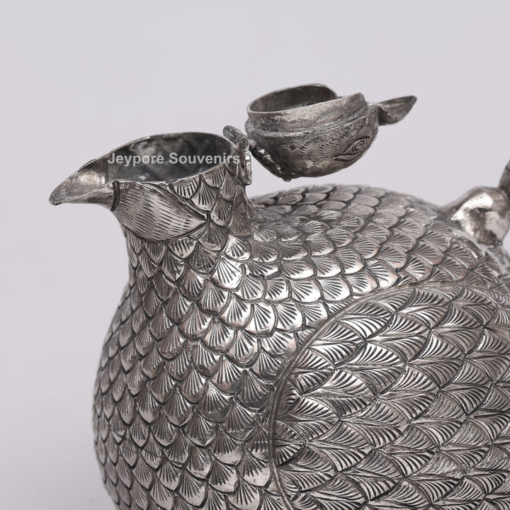 Cambodian Silver Polished Hen-Shaped Betel Lime Box