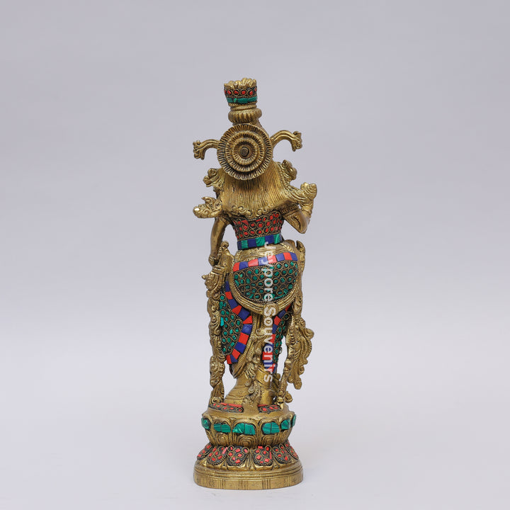 Handcrafted Brass Radha Rani Idol with Gemstone Inlay