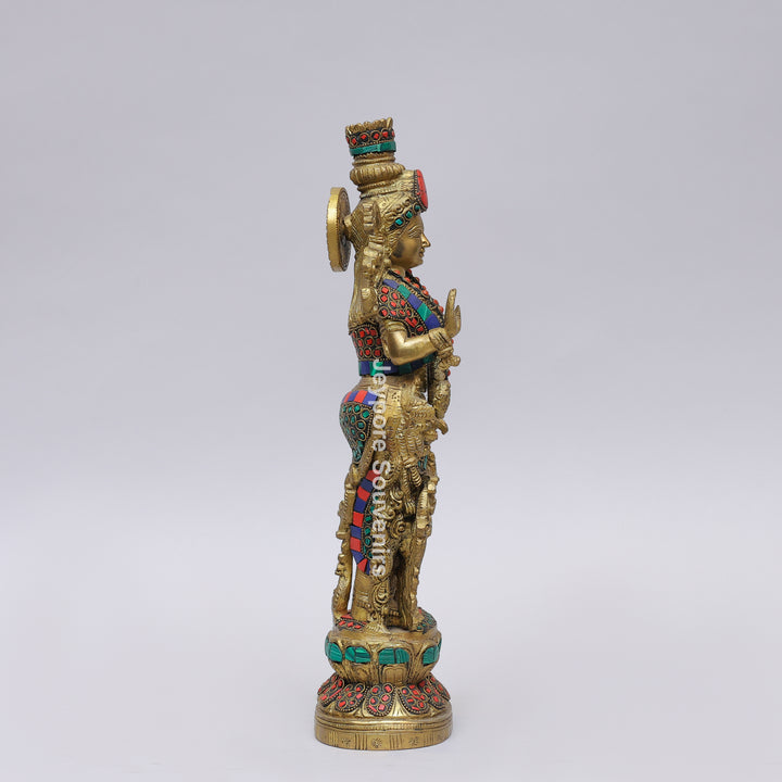 Handcrafted Brass Radha Rani Idol with Gemstone Inlay