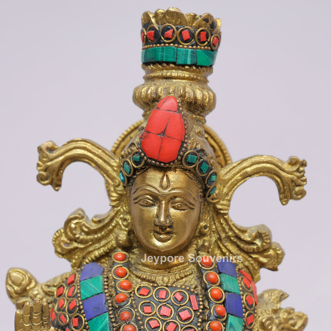 Handcrafted Brass Radha Rani Idol with Gemstone Inlay