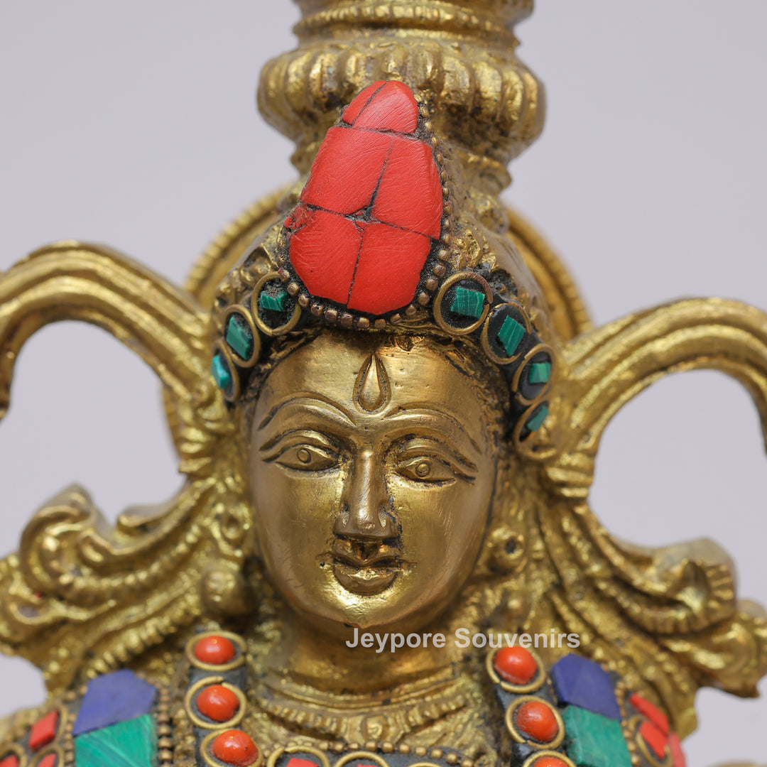 Handcrafted Brass Radha Rani Idol with Gemstone Inlay