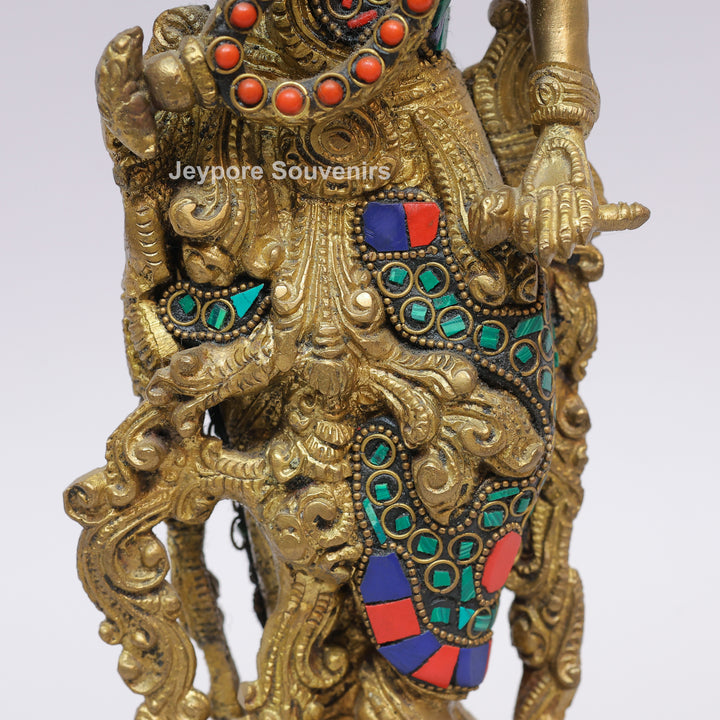 Handcrafted Brass Radha Rani Idol with Gemstone Inlay