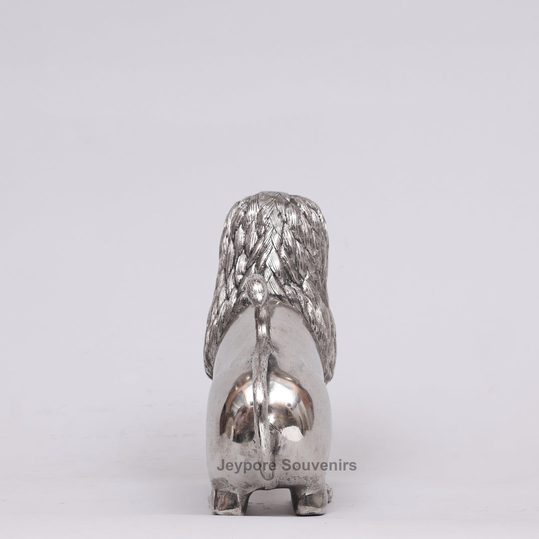 Handcrafted Silver Polished Roaring Lion Statue