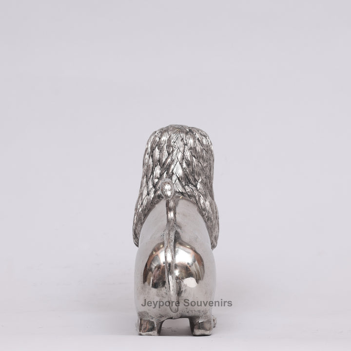 Handcrafted Silver Polished Roaring Lion Statue