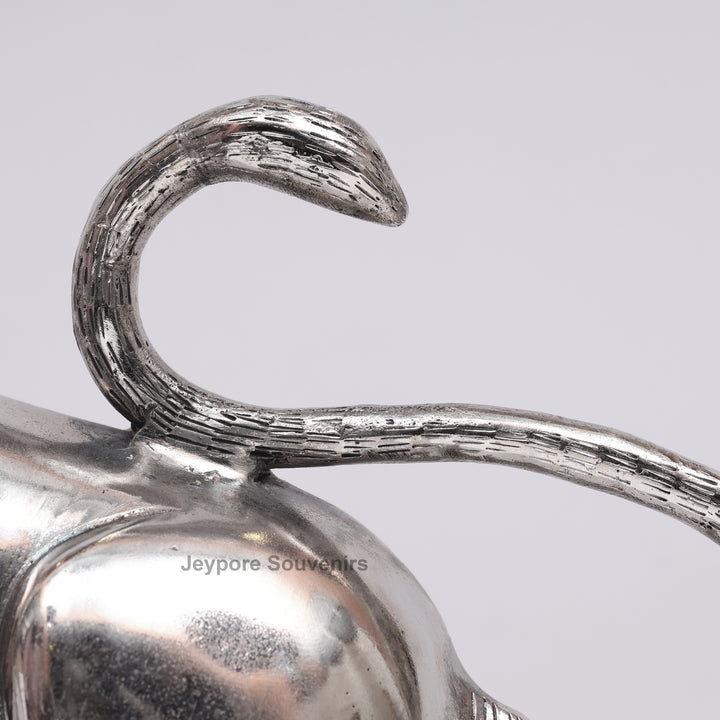 Handcrafted Silver Polished Roaring Lion Statue