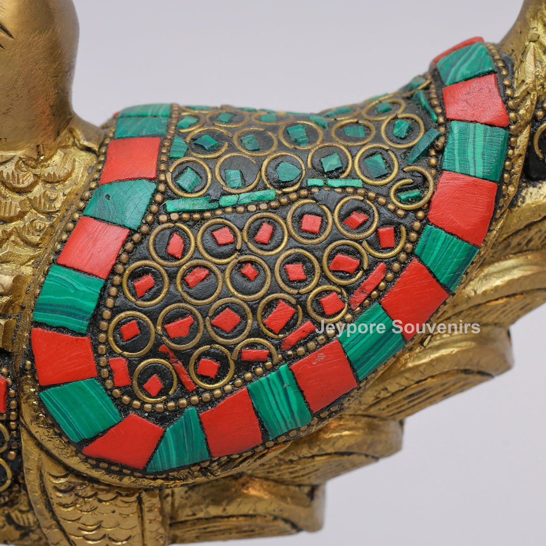 Handcrafted Brass Annam Bird Oil Lamp with Decorative Stone Inlay