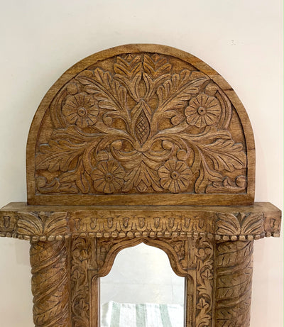 Hand carved mirror in distressed finish - Walnut Color