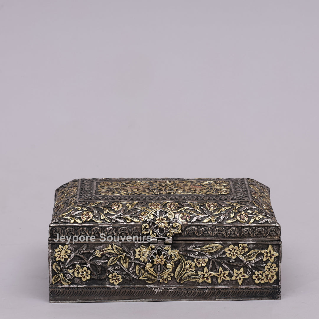 Hand-Carved Jewelry Box With Antique Copper Finish