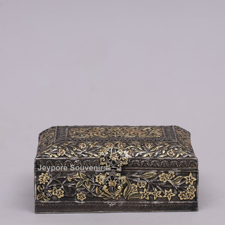 Hand-Carved Jewelry Box With Antique Copper Finish