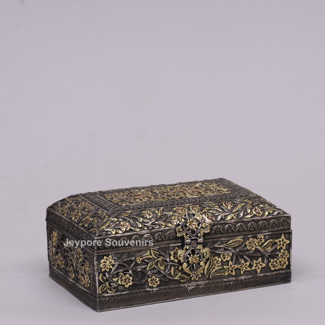 Hand-Carved Jewelry Box With Antique Copper Finish