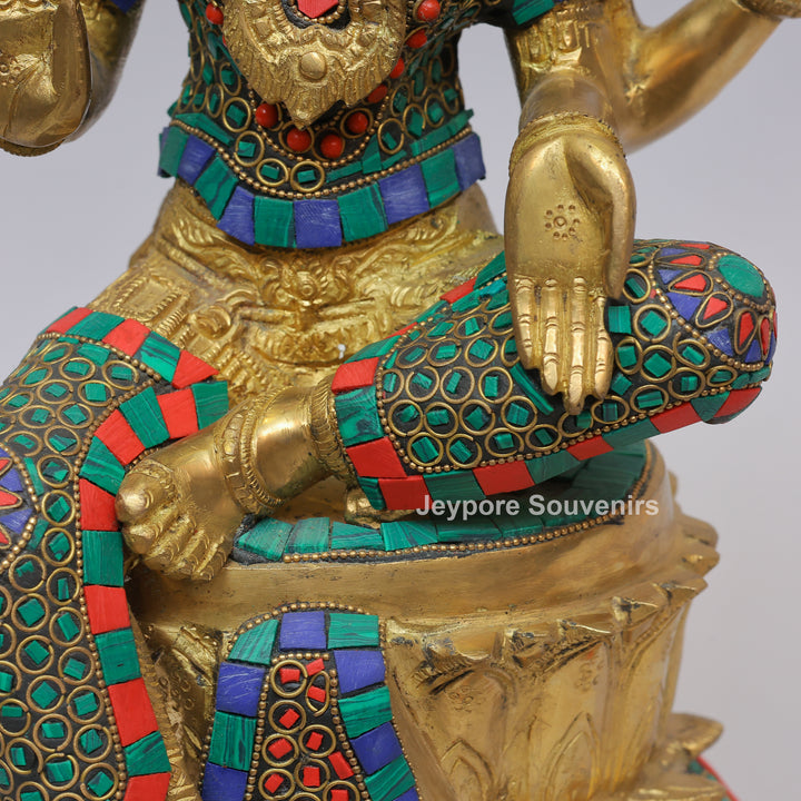 Handcrafted Brass Goddess Lakshmi Statue with Colorful Stone Inlay