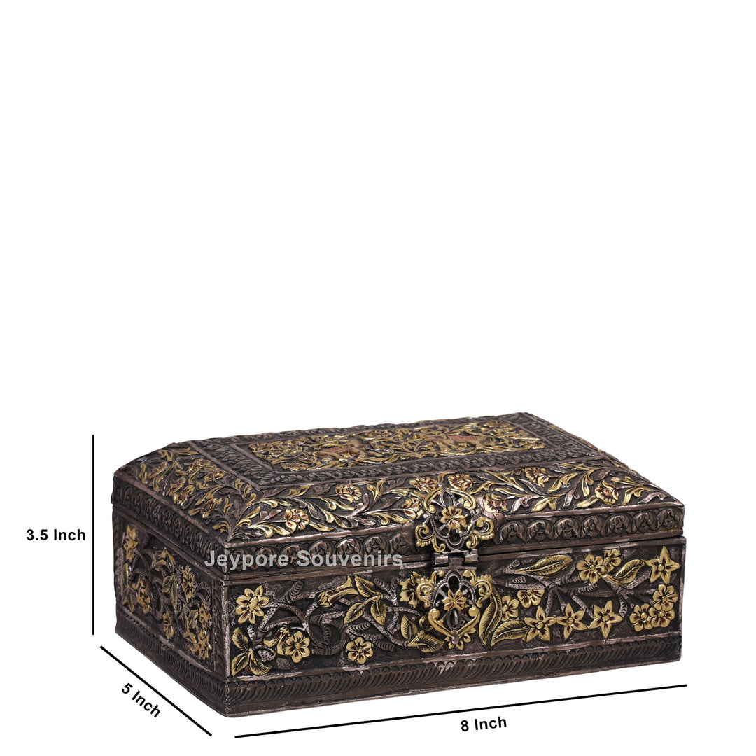 Hand-Carved Jewelry Box With Antique Copper Finish