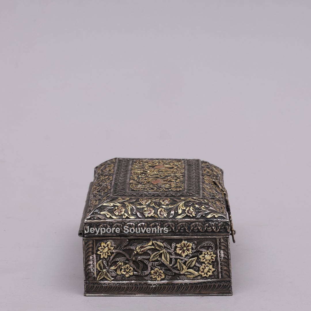 Hand-Carved Jewelry Box With Antique Copper Finish