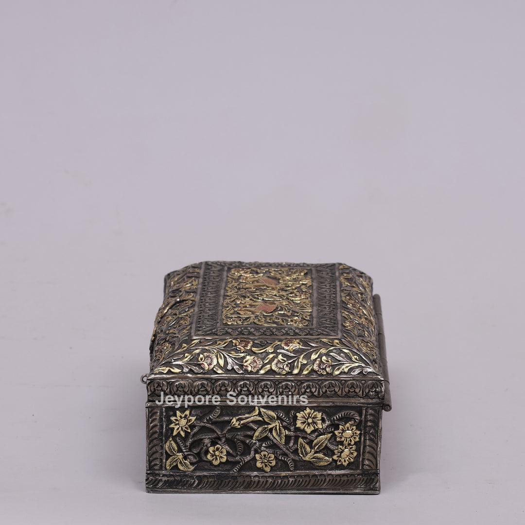 Hand-Carved Jewelry Box With Antique Copper Finish