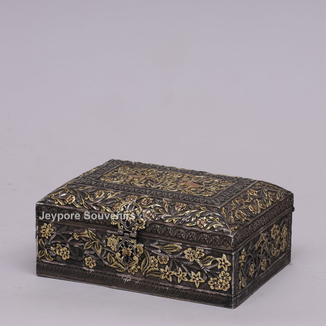 Hand-Carved Jewelry Box With Antique Copper Finish