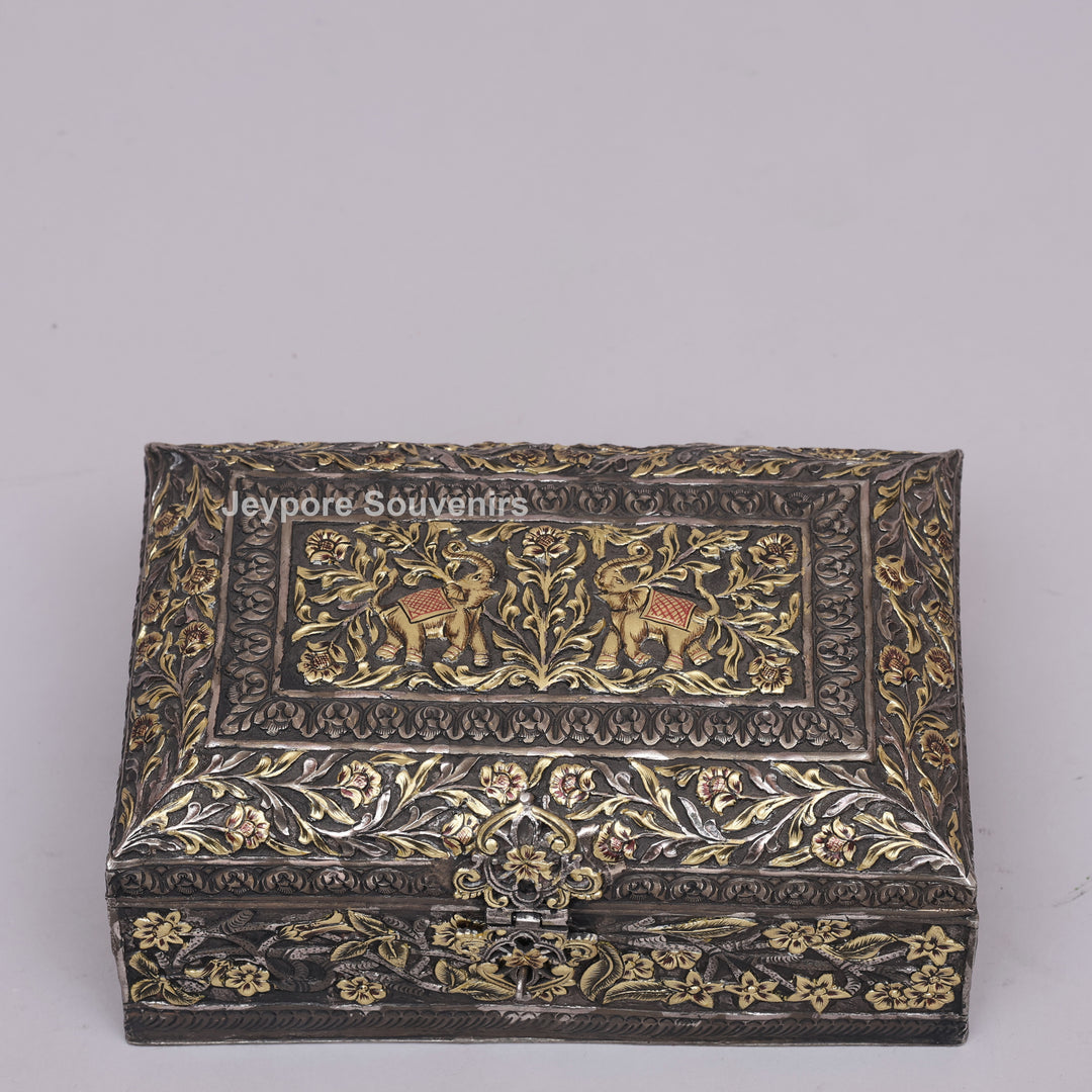 Hand-Carved Jewelry Box With Antique Copper Finish