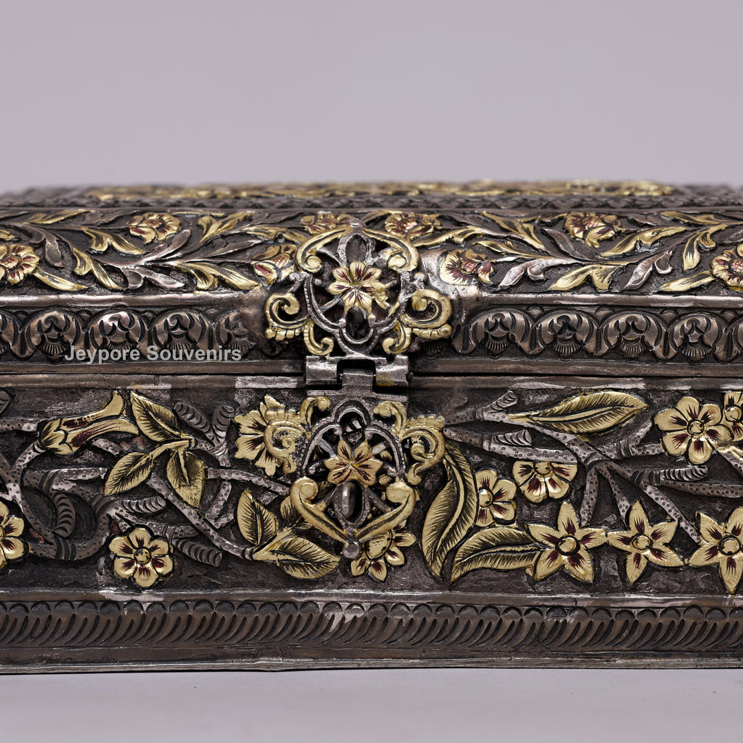 Hand-Carved Jewelry Box With Antique Copper Finish