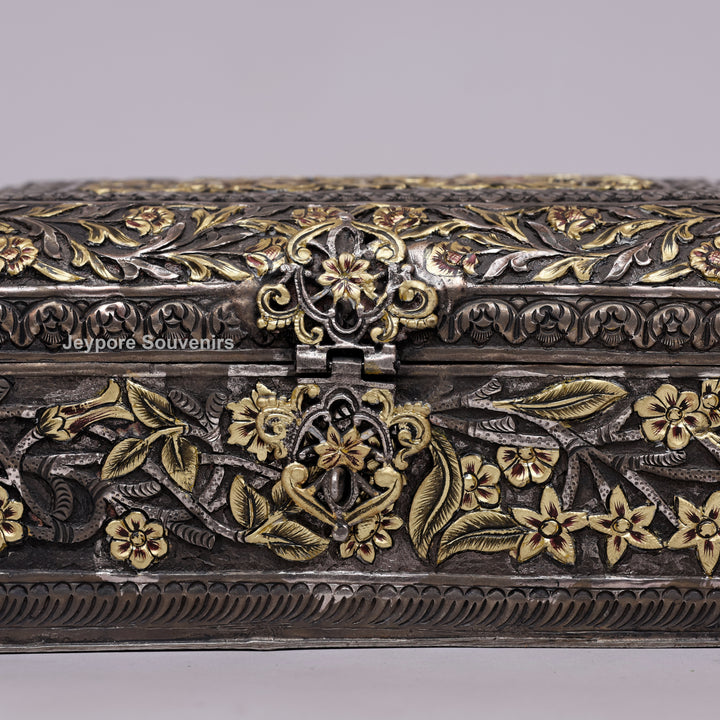 Hand-Carved Jewelry Box With Antique Copper Finish