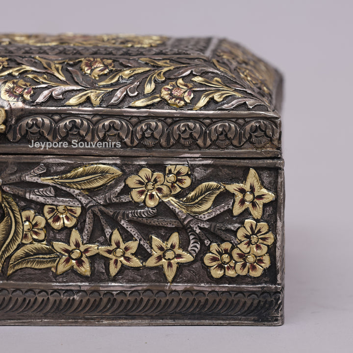 Hand-Carved Jewelry Box With Antique Copper Finish