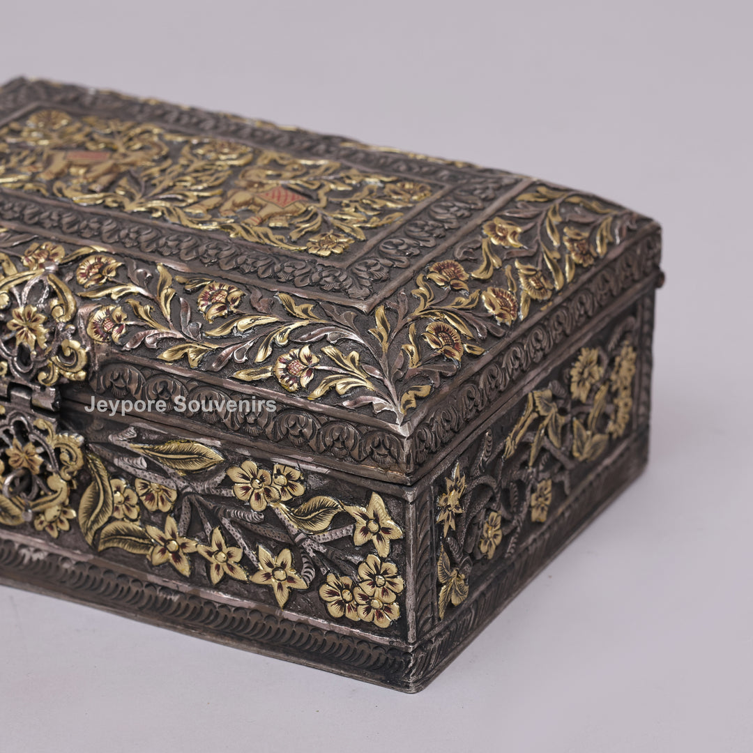 Hand-Carved Jewelry Box With Antique Copper Finish