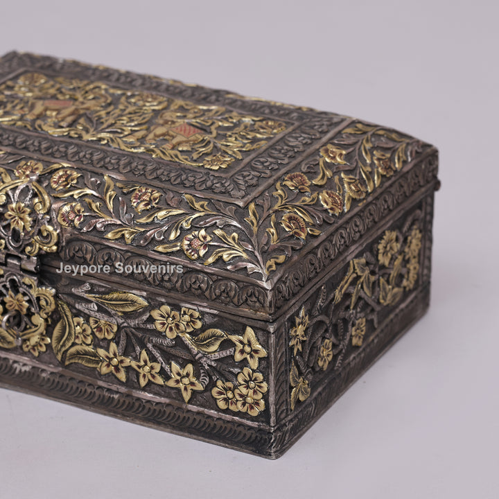Hand-Carved Jewelry Box With Antique Copper Finish