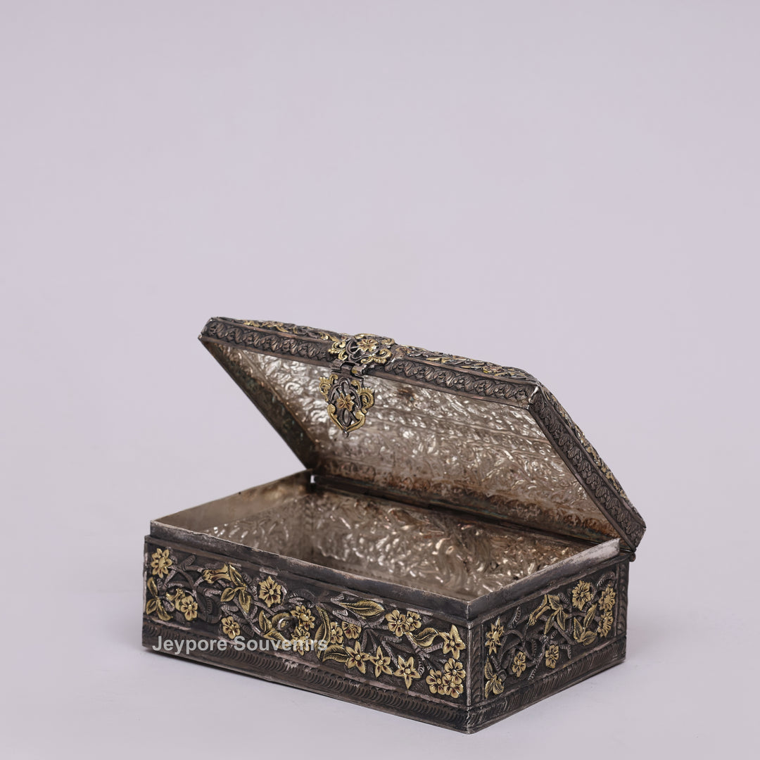Hand-Carved Jewelry Box With Antique Copper Finish