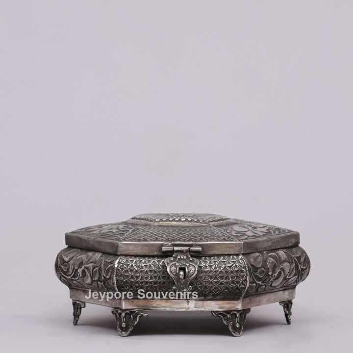 Handcrafted Silver Polished Octagonal Shape Jewelry Box
