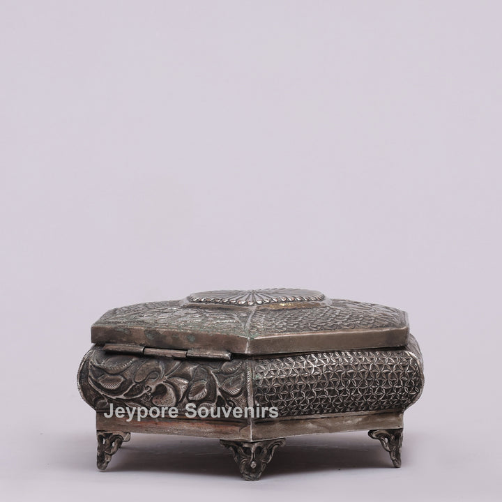 Handcrafted Silver Polished Octagonal Shape Jewelry Box