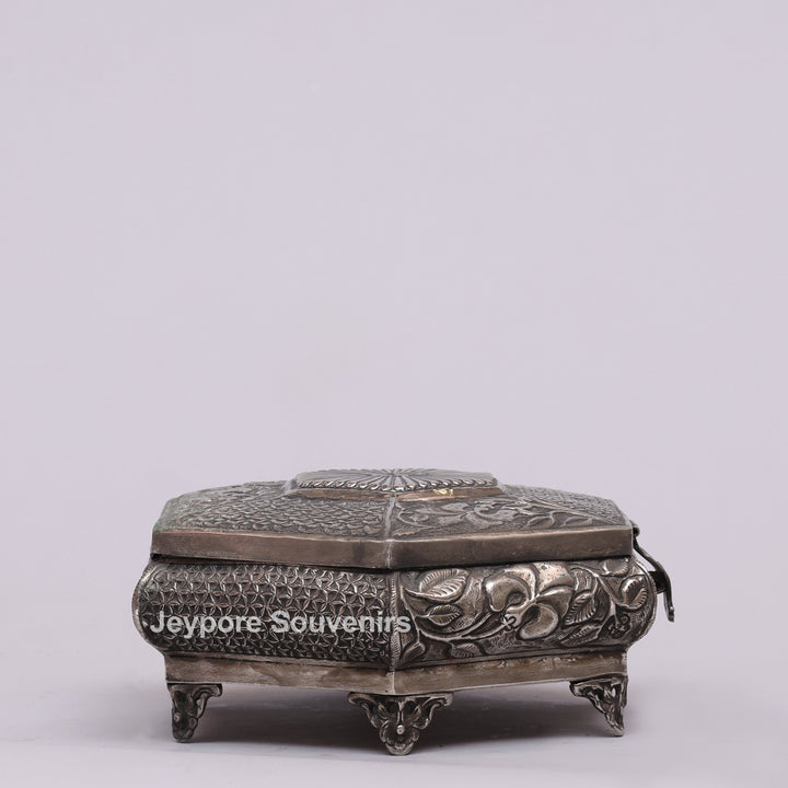 Handcrafted Silver Polished Octagonal Shape Jewelry Box