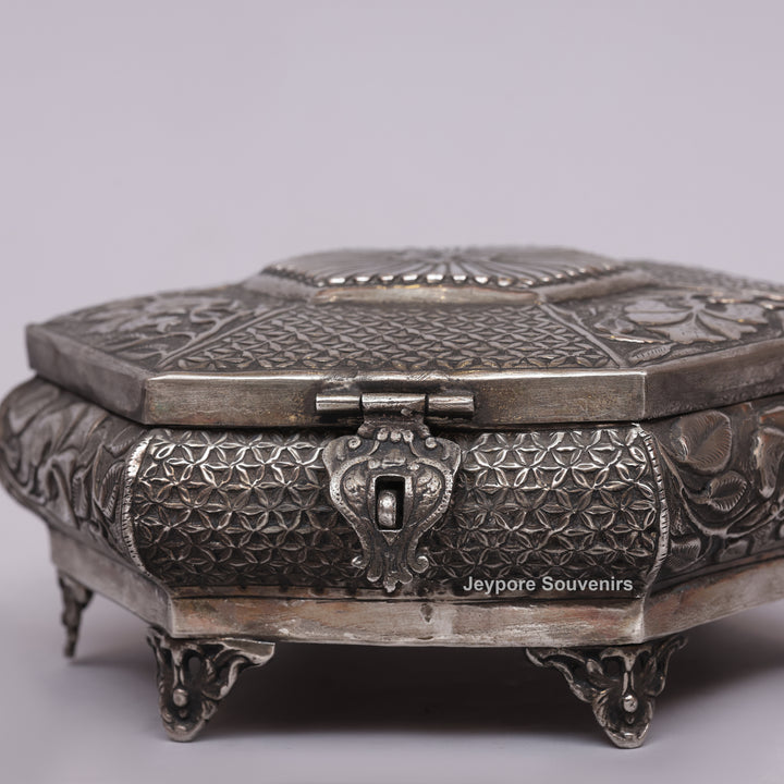Handcrafted Silver Polished Octagonal Shape Jewelry Box